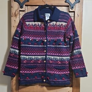 Tabi Vintage 90s Pure Wool Multicolor Knit Cardigan Size M